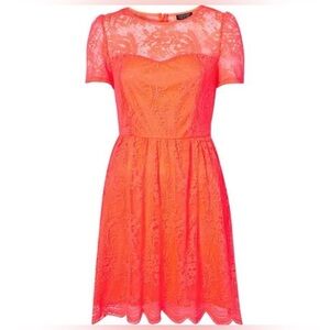 NWT TOPSHOP PETITE ORANGE FIT & FLARE LACE MINI DRESS SIZE 6P